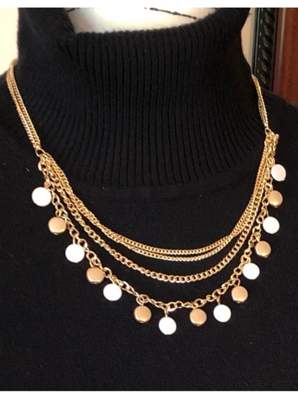 Gold Layered Disc Necklace with White Charm Accents